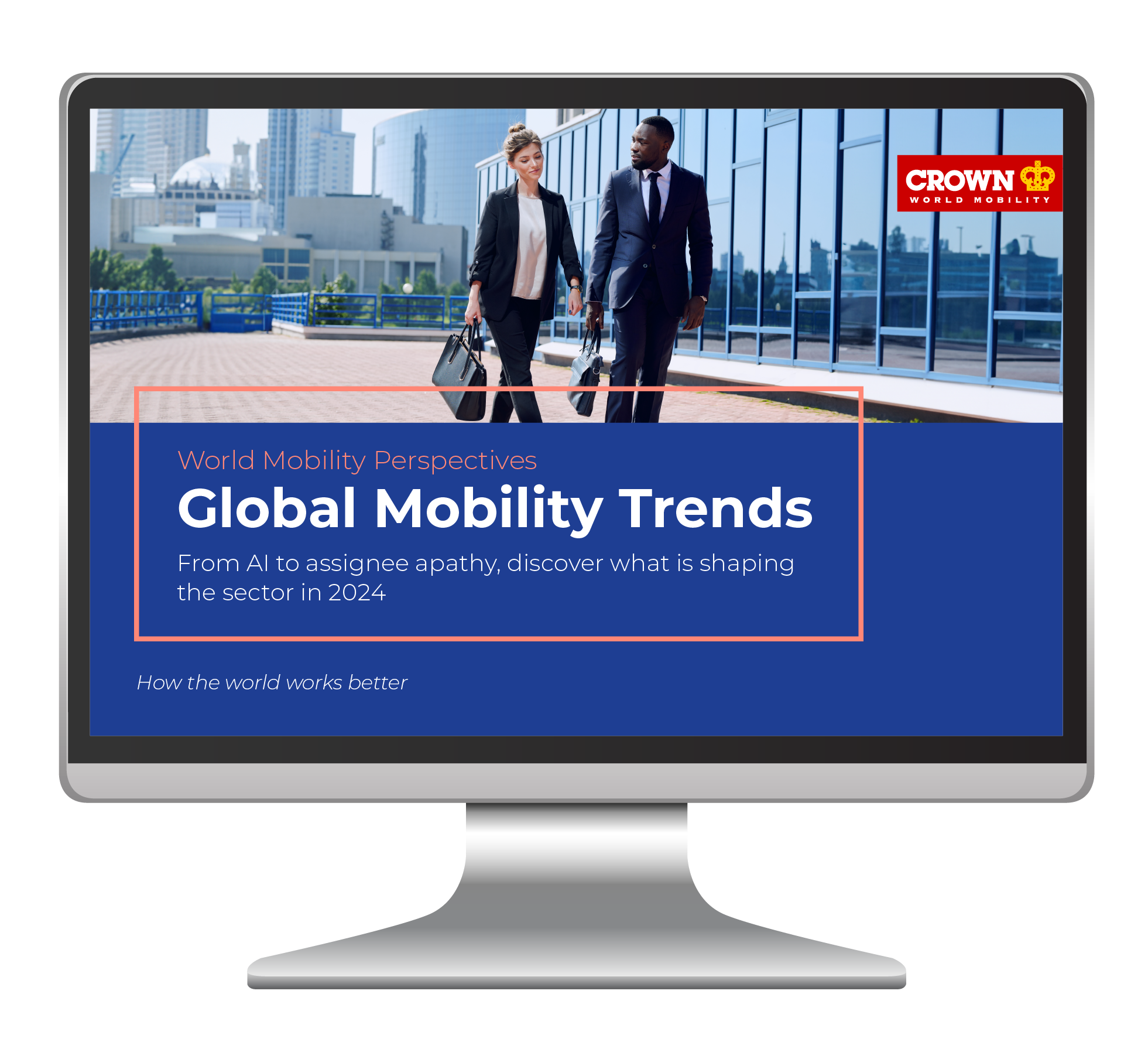 Computer screen with the image of a report on Global Mobility Trends on it